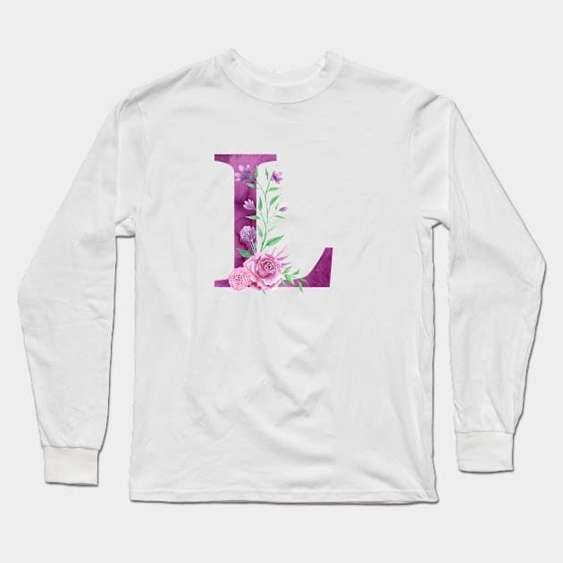 Floral Monogram L Beautiful Rose Bouquet Long Sleeve T-Shirt by floralmonogram